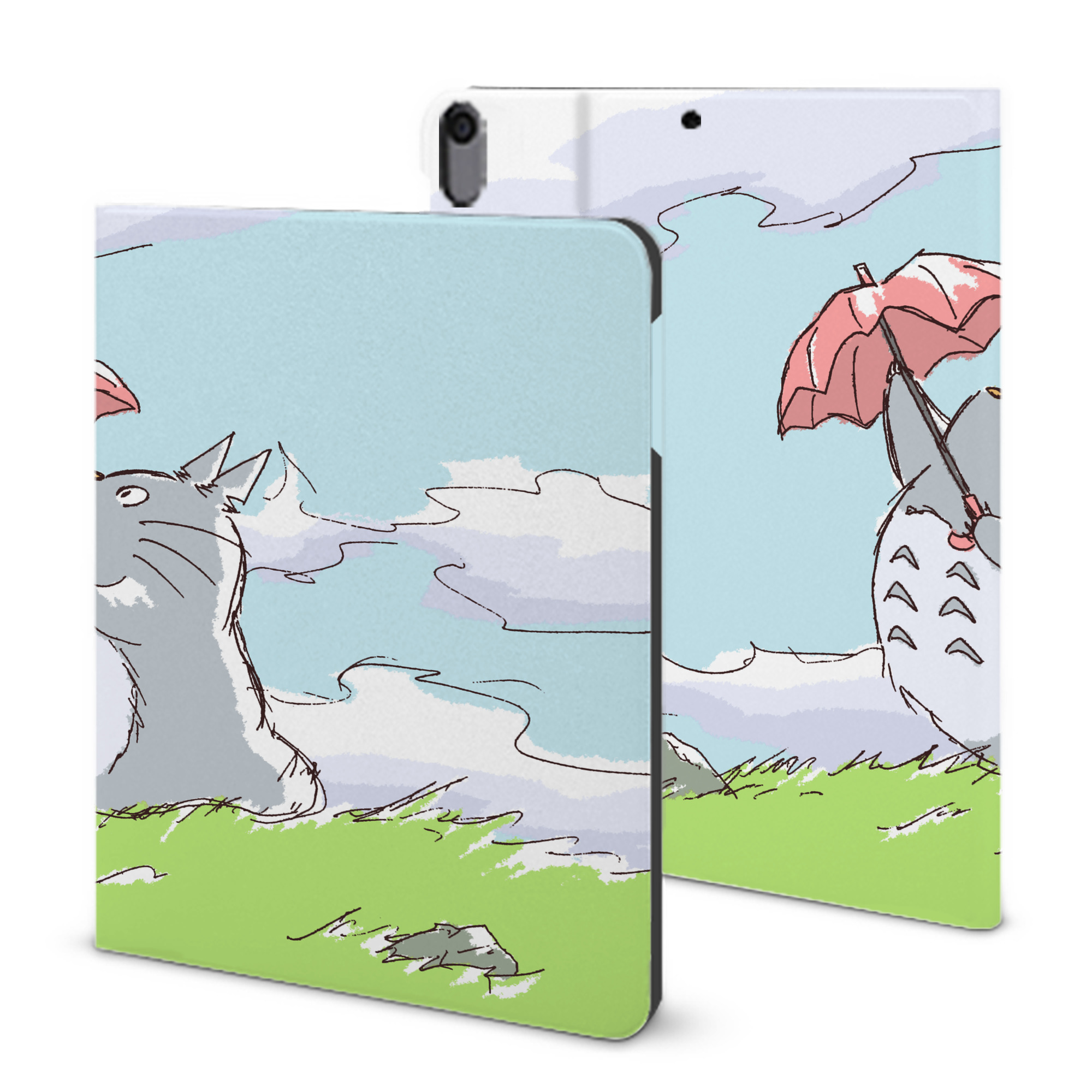（画像用） となりのトトロ 草壁メイ 草壁サツキ My Neighbor Totoro Satsuki Kusakabe Mei Kusakabe IPad ケース ブック型 PUレザー TPU 耐衝撃 軽量 薄型 ペン収納なし 全面保護 IPad 各モデル対応